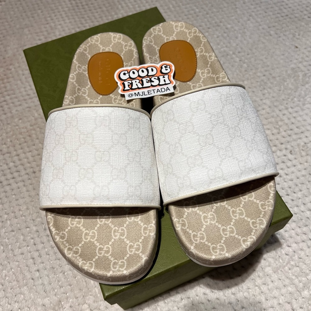 Gucci GG Supreme Monogram Demetra Slides Mystic White Size 12